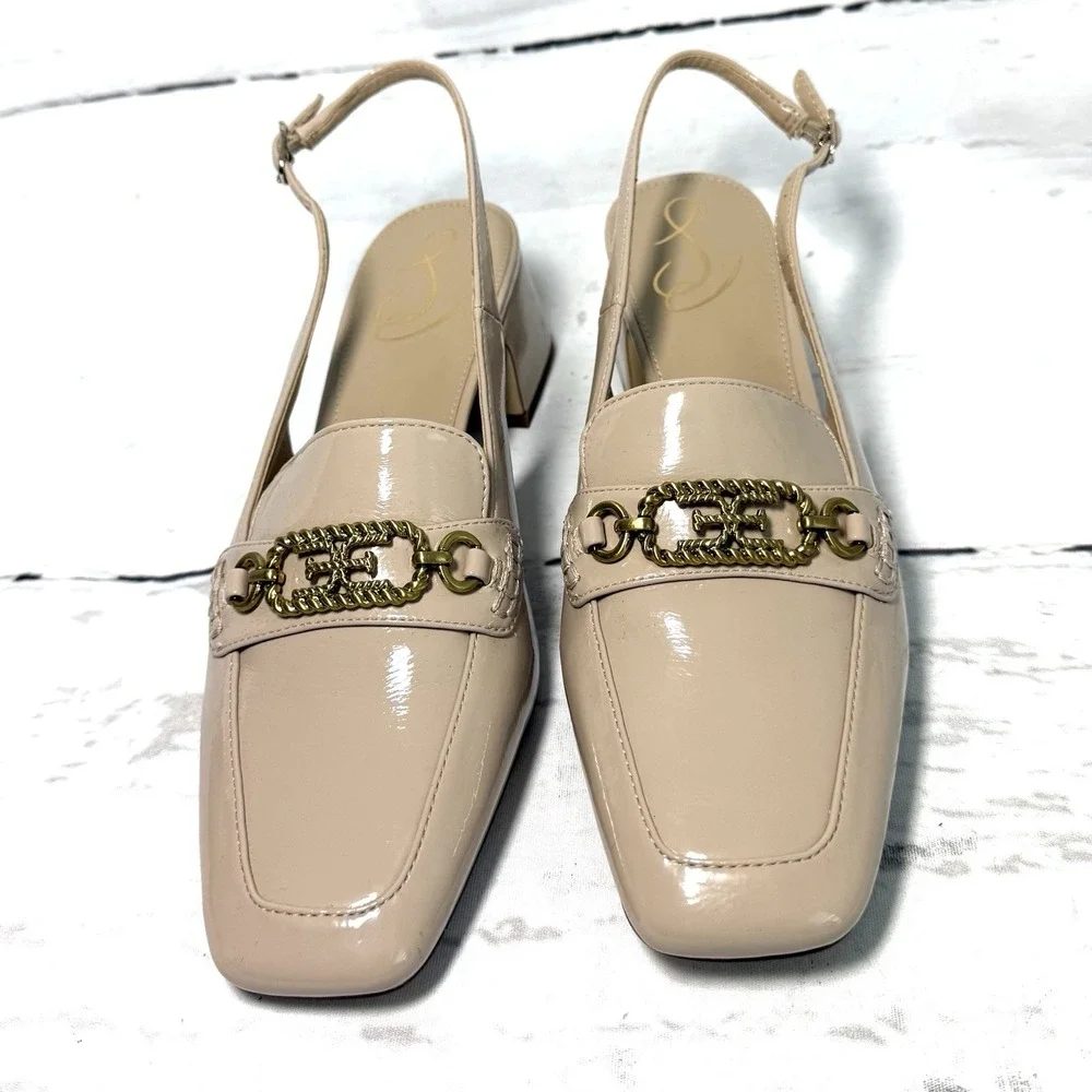 Sam Edelman Teana Shoes Women's 8.5M Beige Slingback Pumps Patent Leather